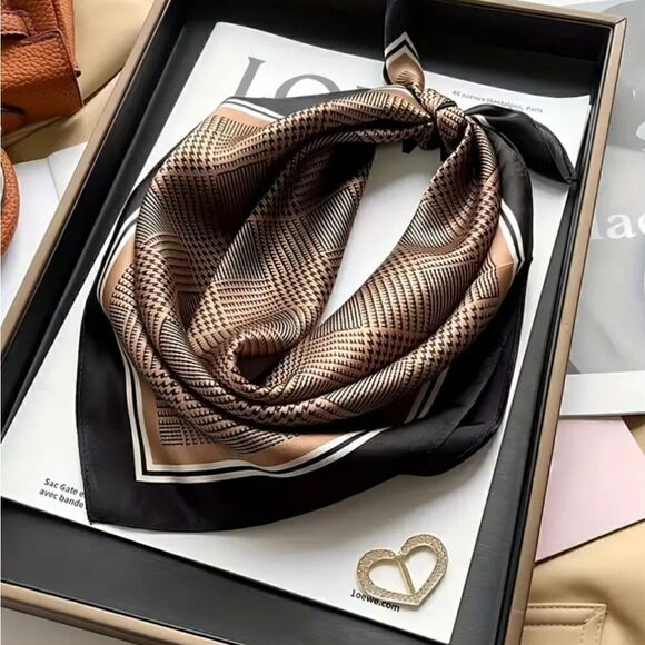 27"x27" Square Scarf Thin Soft Cozy Smooth Neck Scarf Brown & Black - Picture 6 of 7